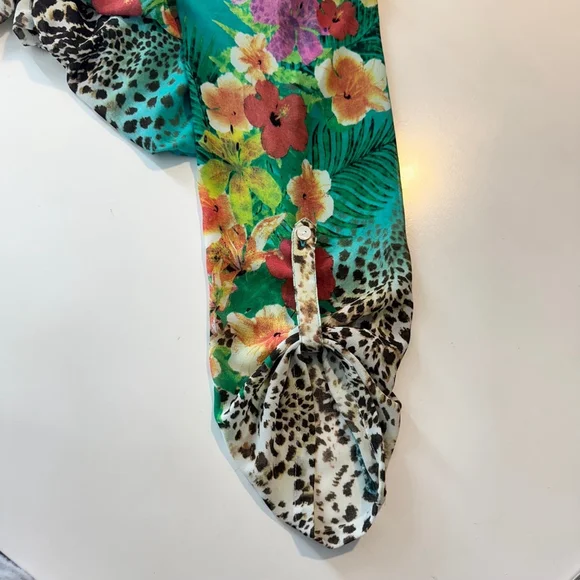 Soft Surroundings Tropical Floral & Animal Print Tunic Blouse Teal Multicolor - Picture 8 of 13